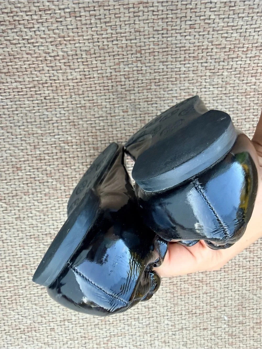 Tory Burch Black Patent Leather Logo Round-Toe Ballet Flats